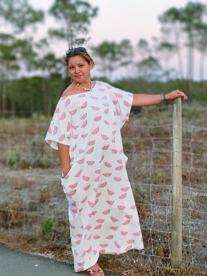 Vestido Longo Estampado de Melancias – Tamanhos inclusivos, Plus size, vestido de verão, oversized dress