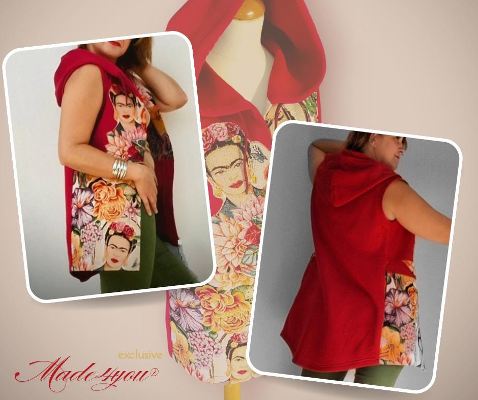 Colete Bordeaux com Arte Aplicada - Inspiração Frida Kahlo, Tamanho M