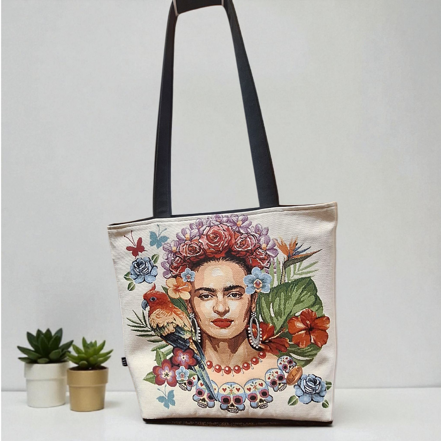 Tote Bag com Estampa Colorida Estilo Frida Kahlo