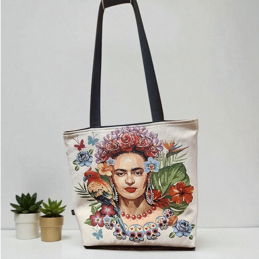 Tote Bag com Estampa Colorida Estilo Frida Kahlo