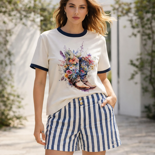 T-shirt Feminina Boots & Flowers 💙