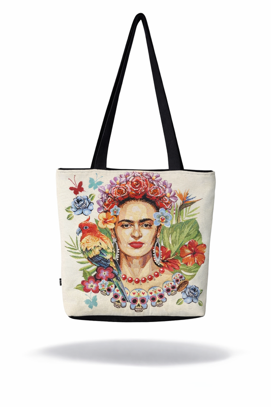 Tote Bag com Estampa Colorida Estilo Frida Kahlo