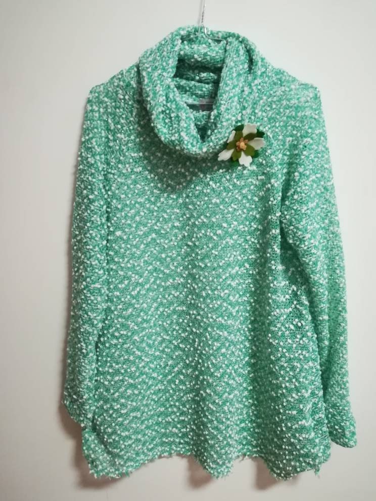 Blusa de malha com gola, Blusa verde, winter clothes, Women's Clothing, Blouses, Handmade Clothes