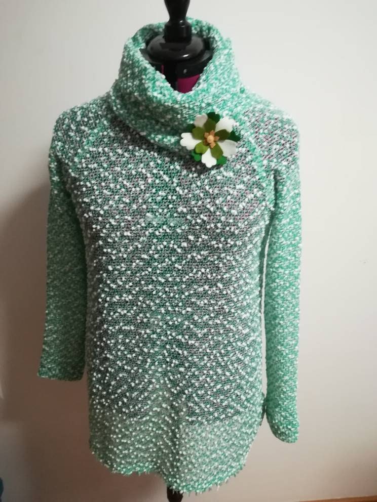 Blusa de malha com gola, Blusa verde, winter clothes, Women's Clothing, Blouses, Handmade Clothes