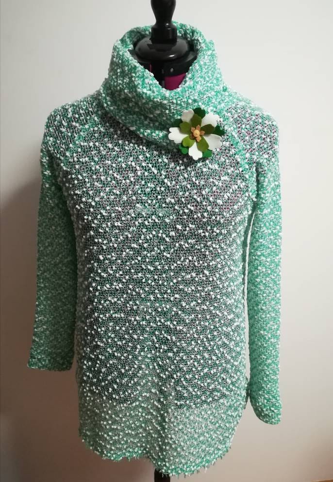 Blusa de malha com gola, Blusa verde, winter clothes, Women's Clothing, Blouses, Handmade Clothes