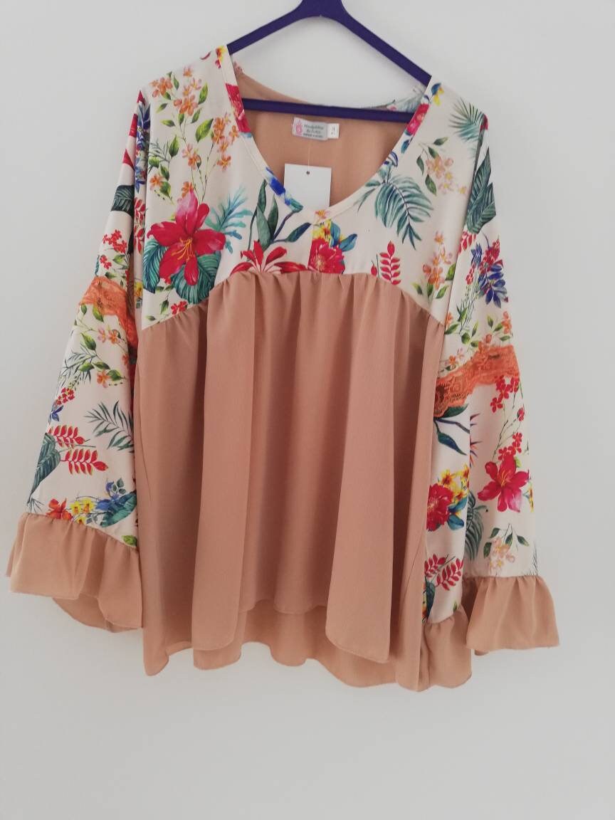 Túnica Floral e Salmão, Blouses, Tops & Tees, Túnicas, Women's Clothing, Blusas