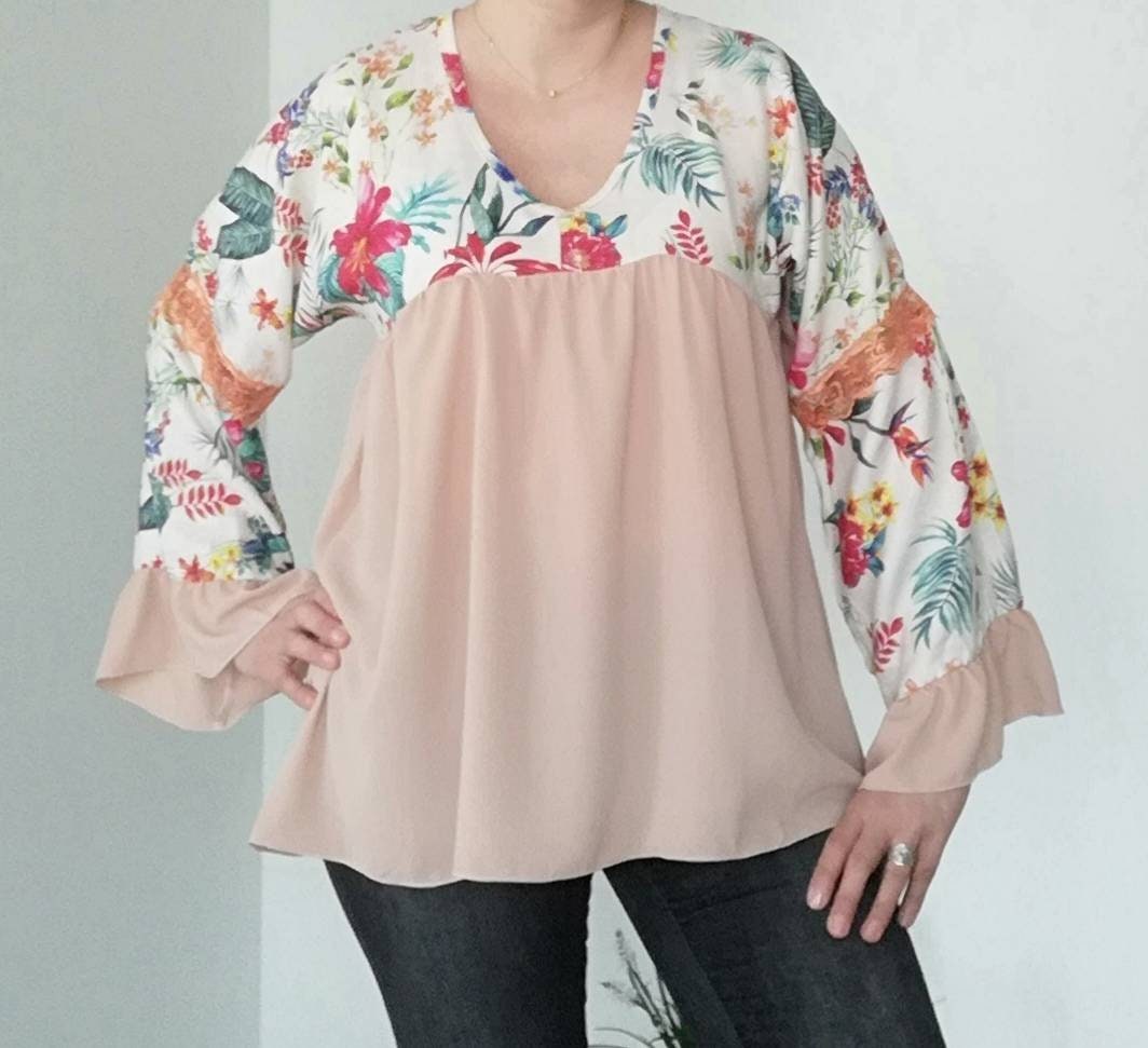 Túnica Floral e Salmão, Blouses, Tops & Tees, Túnicas, Women's Clothing, Blusas