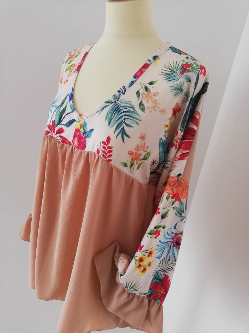 Túnica Floral e Salmão, Blouses, Tops & Tees, Túnicas, Women's Clothing, Blusas