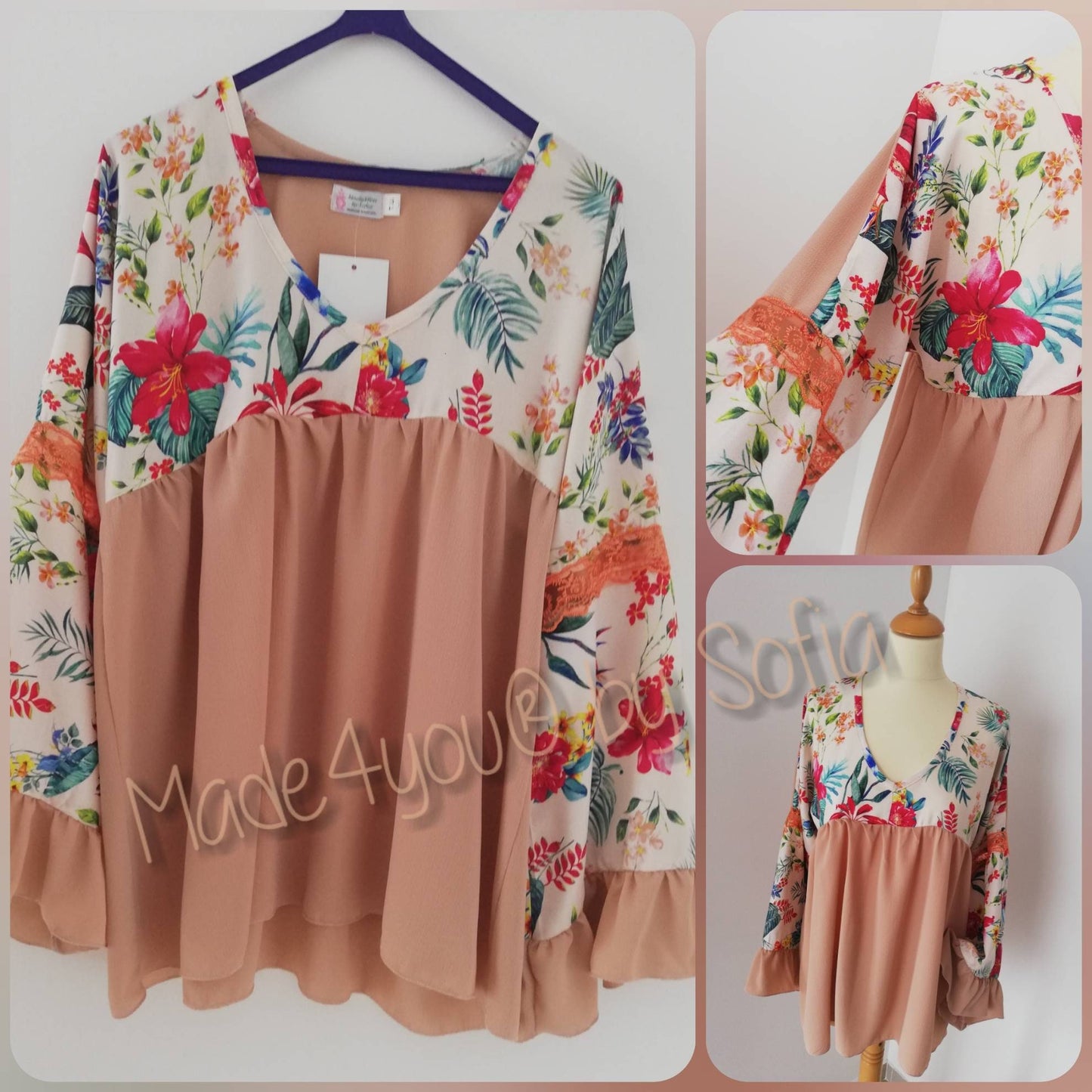 Túnica Floral e Salmão, Blouses, Tops & Tees, Túnicas, Women's Clothing, Blusas