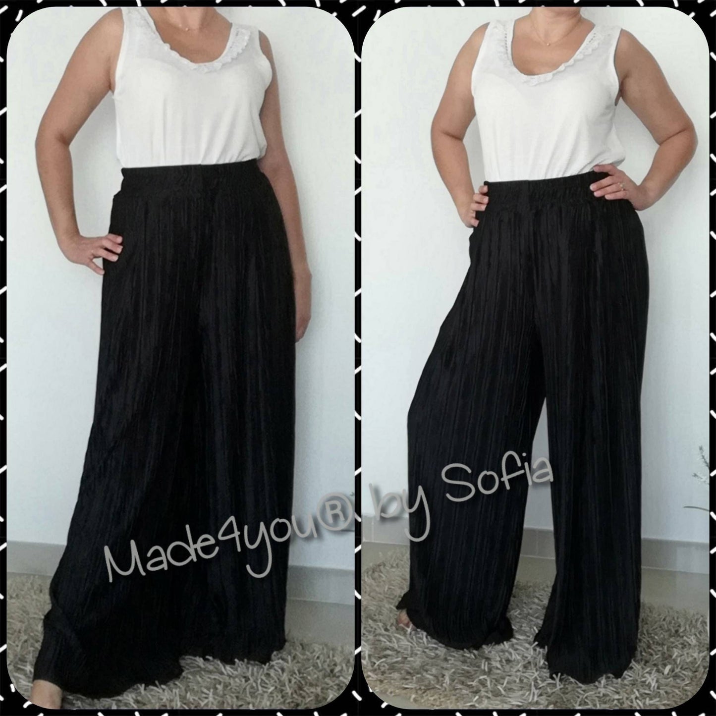 Calças Pretas Plissadas com Elástico – Tamanho L/XL – Fluidez e Conforto – Roupa Feminina Made4you® Plus Size