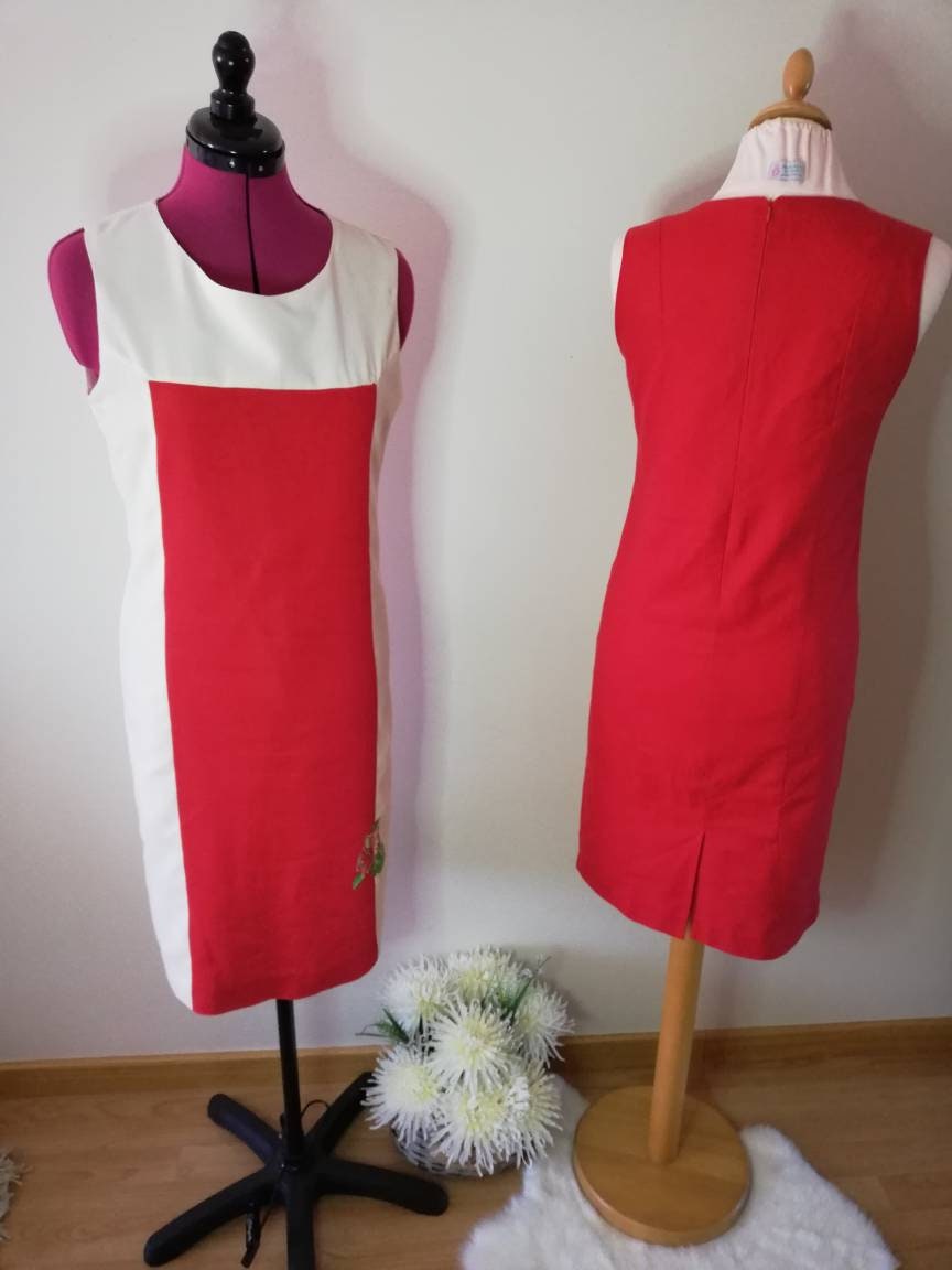 linen dress, women clothing, red dress, Dresses, women dress, embroidered dress, summer dress