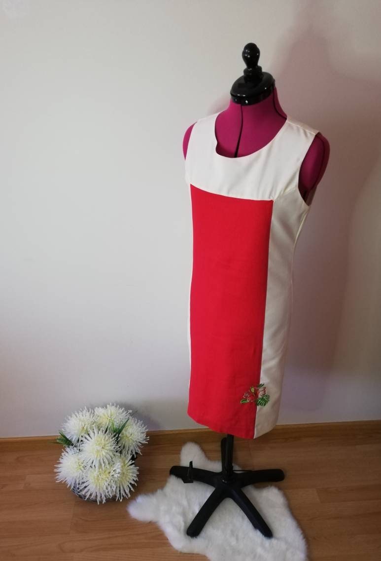 linen dress, women clothing, red dress, Dresses, women dress, embroidered dress, summer dress