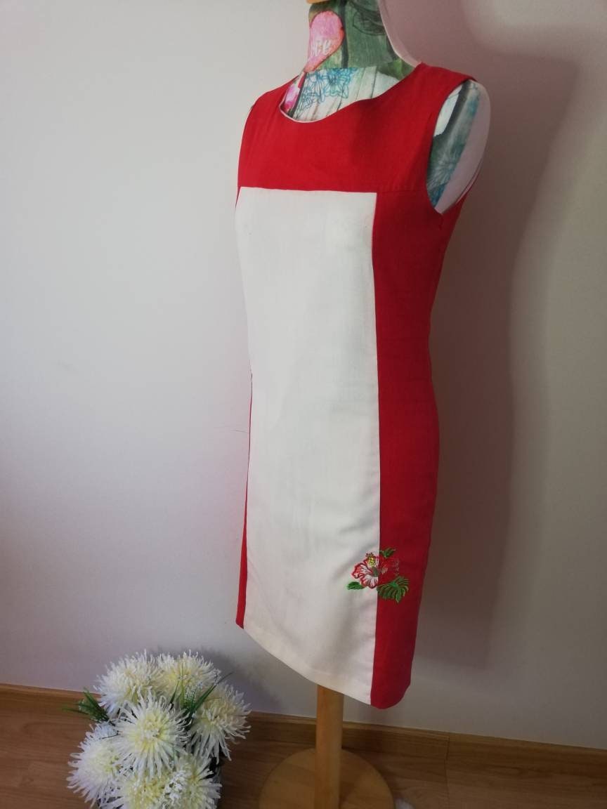 linen dress, women clothing, red dress, Dresses, women dress, embroidered dress, summer dress
