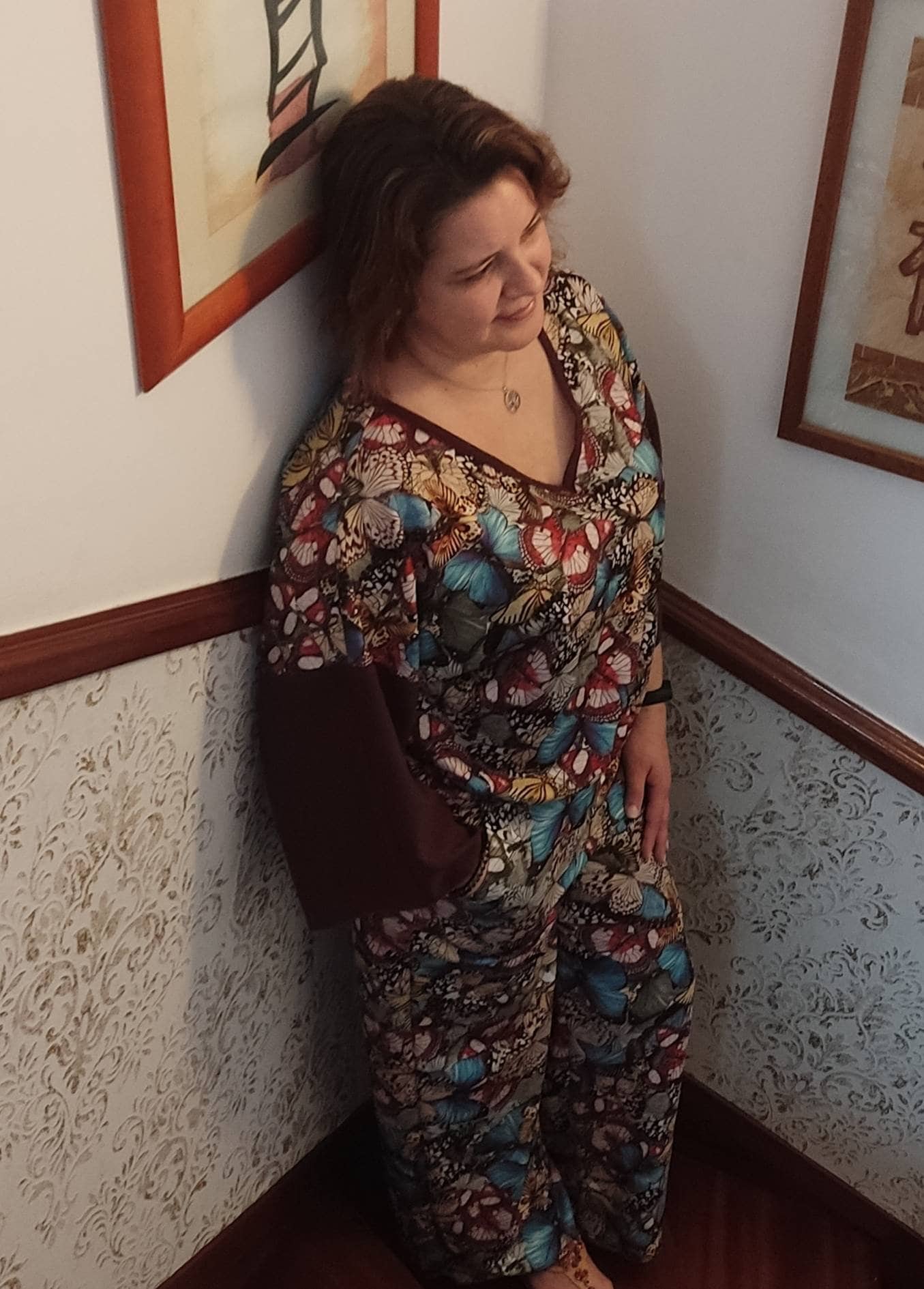 Macacão Artesanal Tamanho L com Estampa de Borboletas | Jumpsuit Boho Chic Feito à Mão | Roupa Única de Verão Festival Look