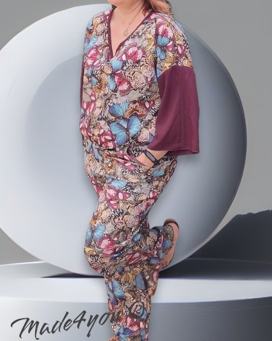 Macacão Artesanal Tamanho L com Estampa de Borboletas | Jumpsuit Boho Chic Feito à Mão | Roupa Única de Verão Festival Look