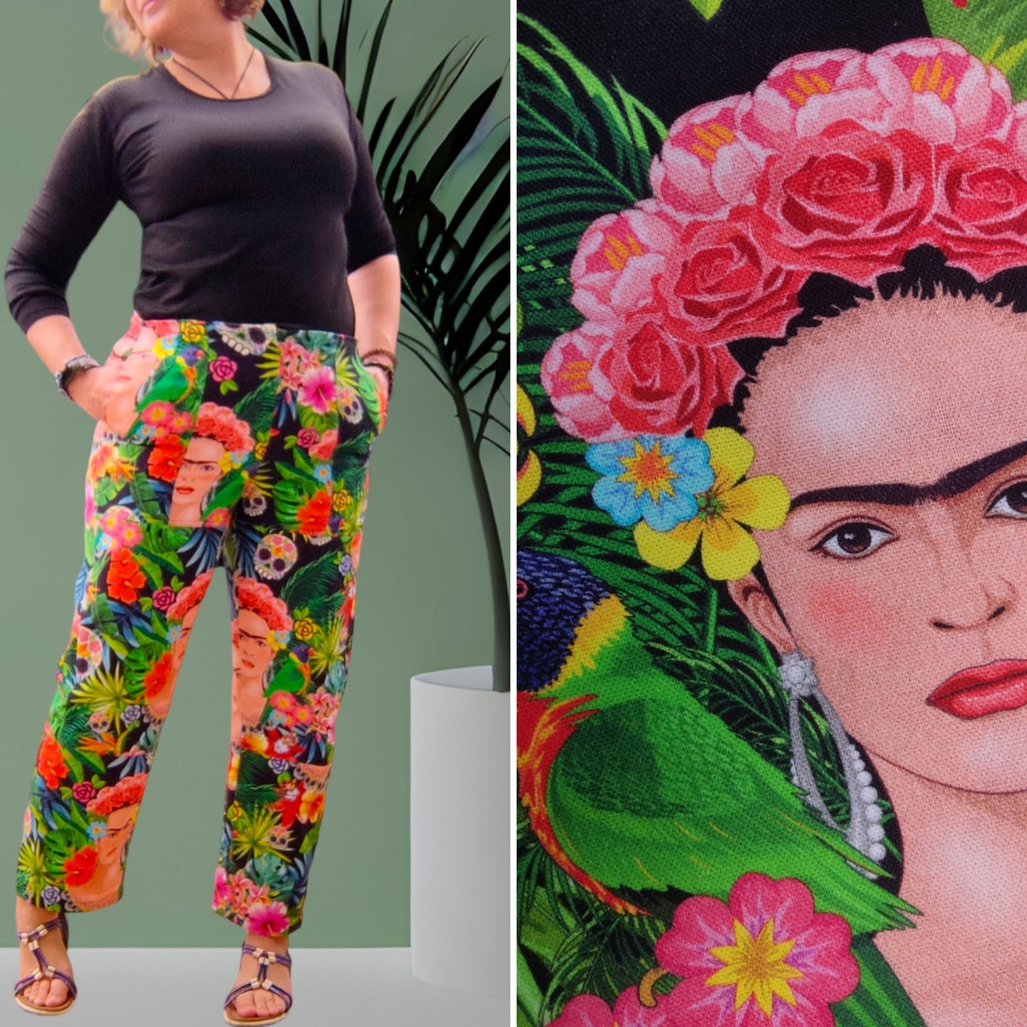 Forest Frida Pants, calças de senhora, Frida Clothing, Cotton Pants, Original pants, Handmade Frida pants