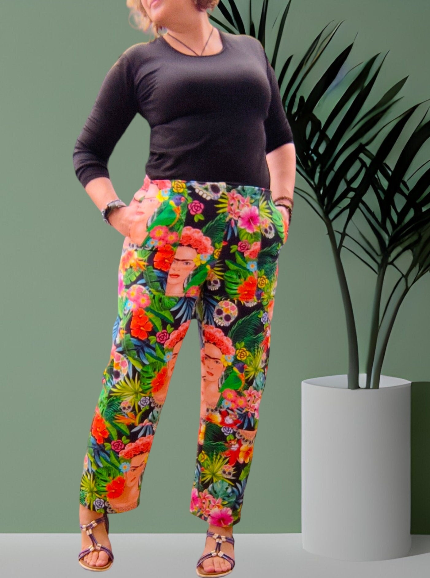 Forest Frida Pants, calças de senhora, Frida Clothing, Cotton Pants, Original pants, Handmade Frida pants