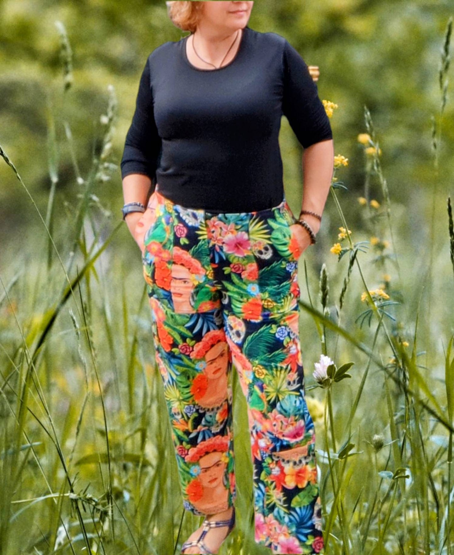 Forest Frida Pants, calças de senhora, Frida Clothing, Cotton Pants, Original pants, Handmade Frida pants