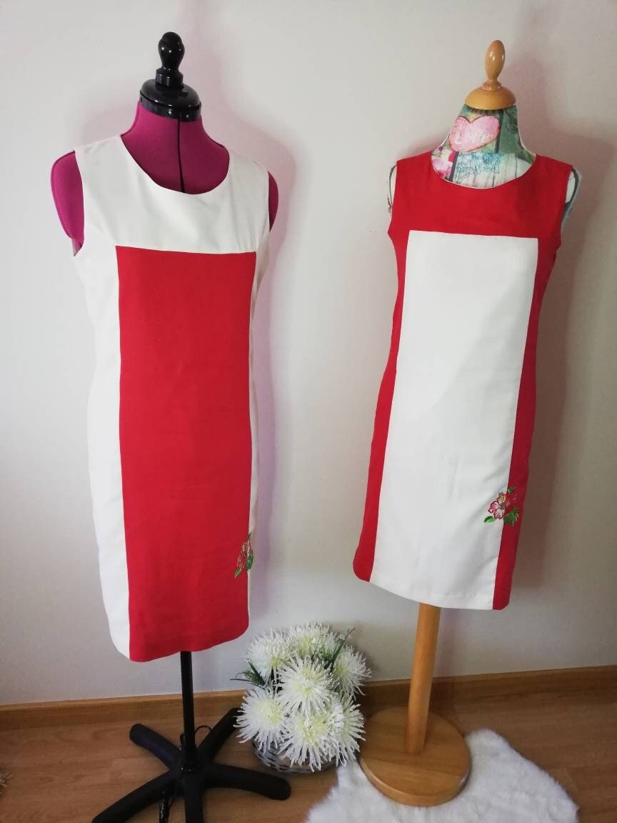 linen dress, women clothing, red dress, Dresses, women dress, embroidered dress, summer dress