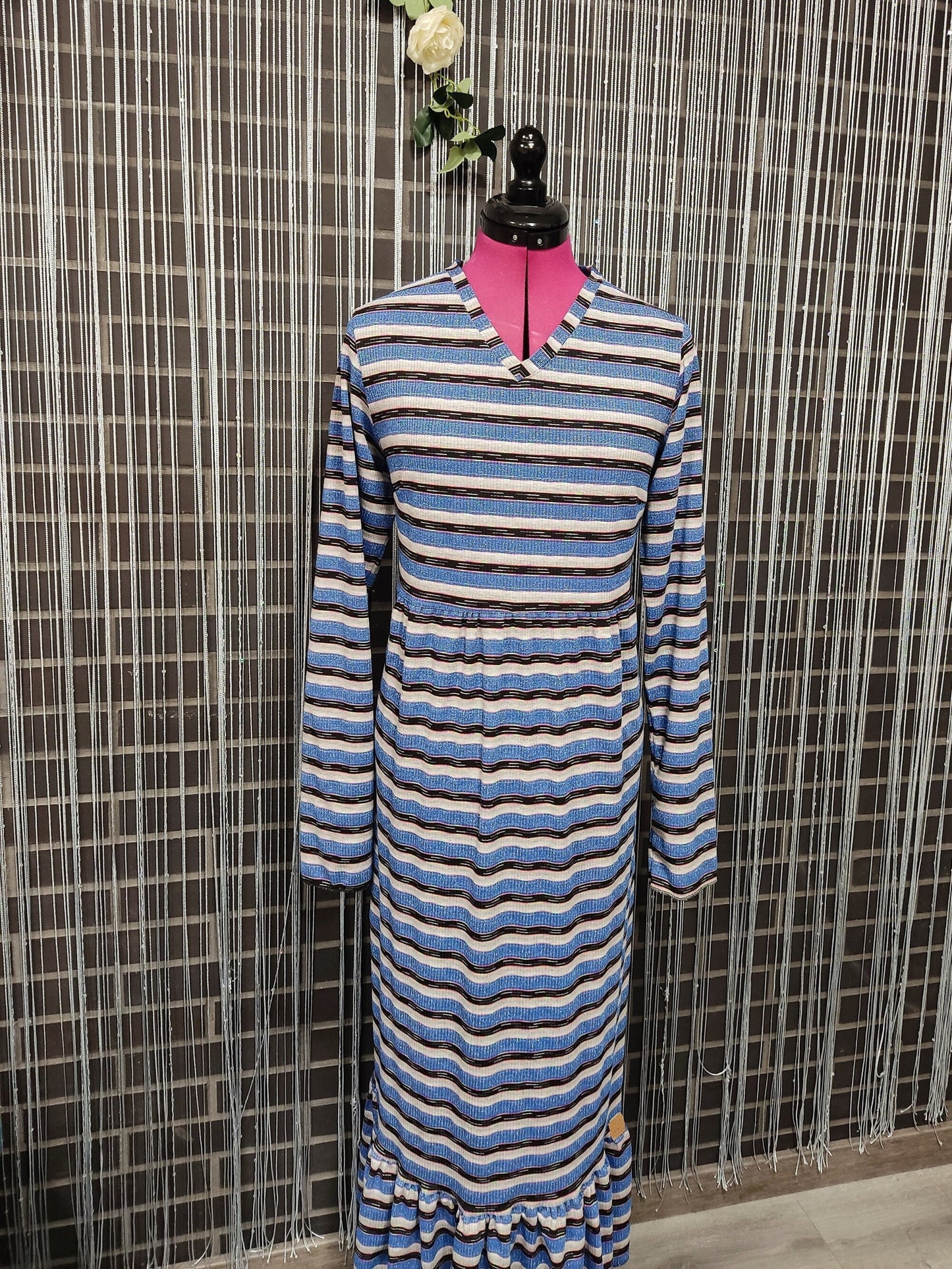 Handmade striped dress Vestido riscas em malha de algodão com folho Women dress Cotton dress