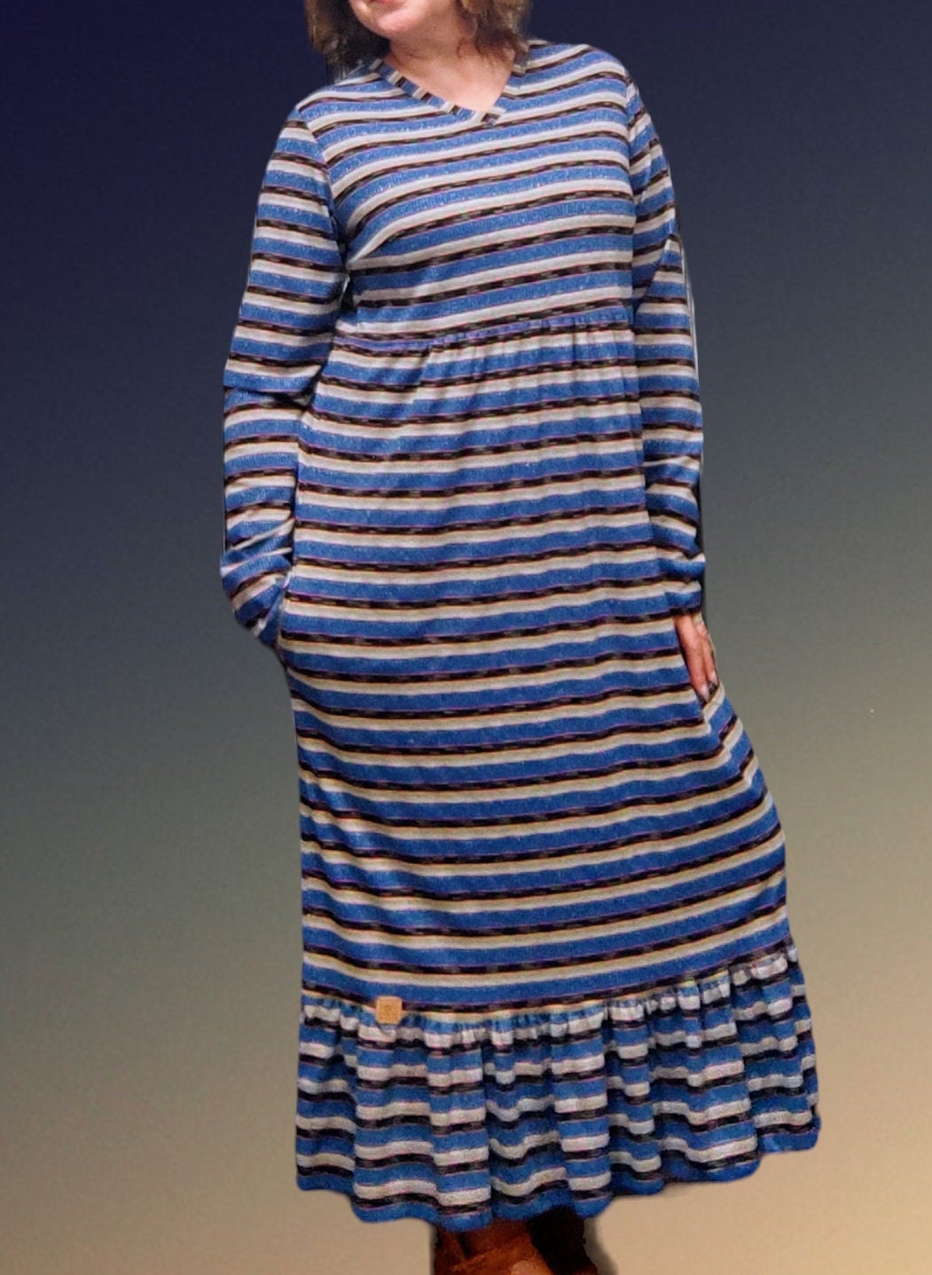 Handmade striped dress Vestido riscas em malha de algodão com folho Women dress Cotton dress