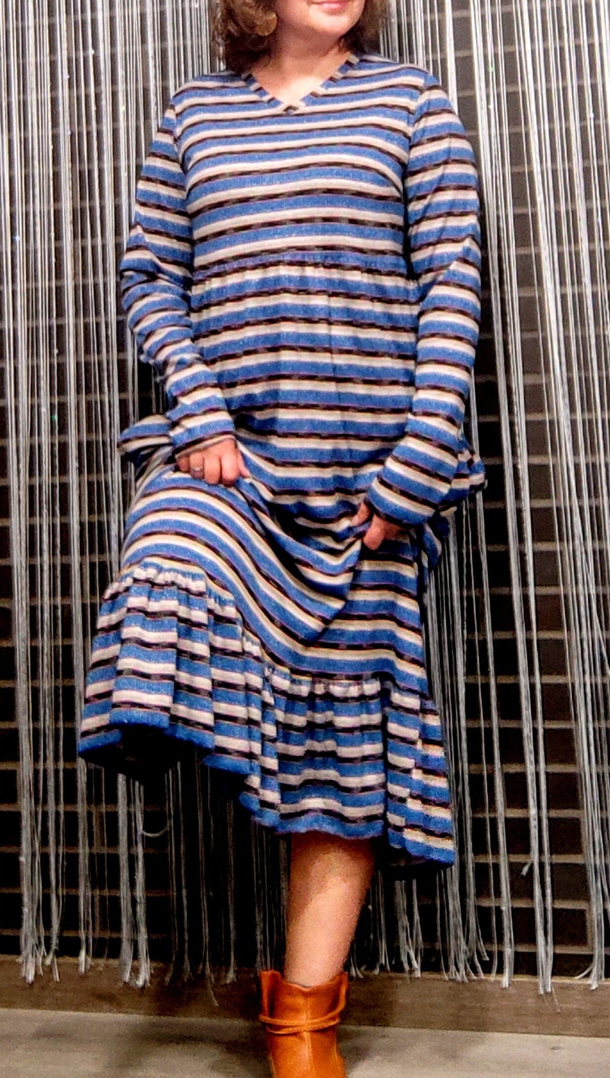 Handmade striped dress Vestido riscas em malha de algodão com folho Women dress Cotton dress