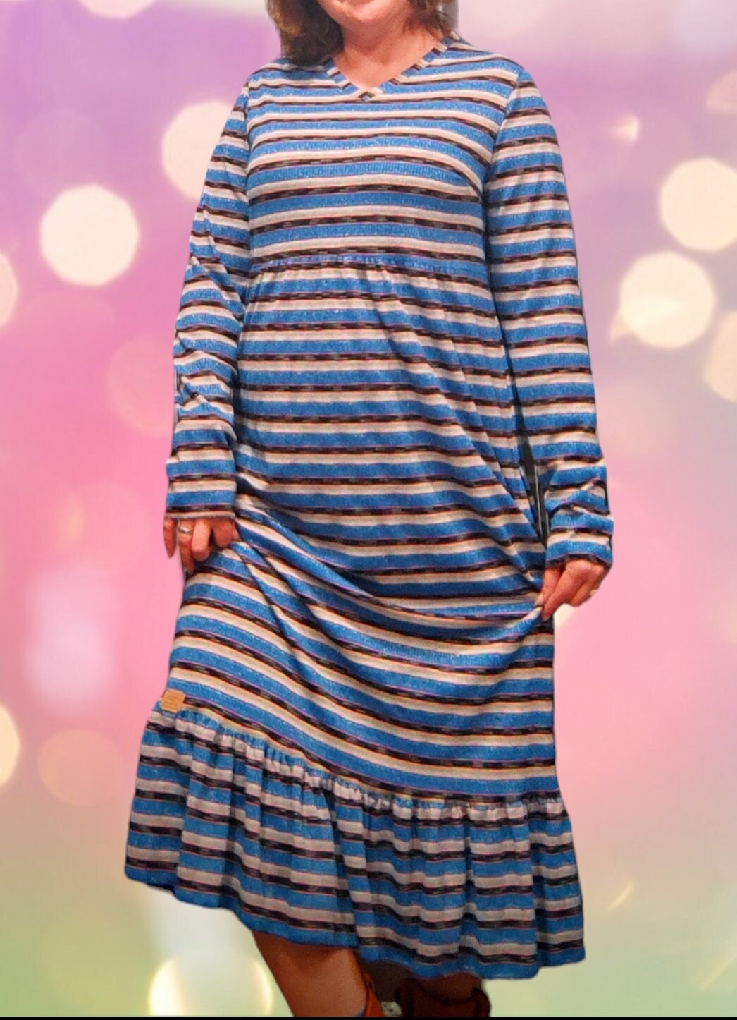 Handmade striped dress Vestido riscas em malha de algodão com folho Women dress Cotton dress