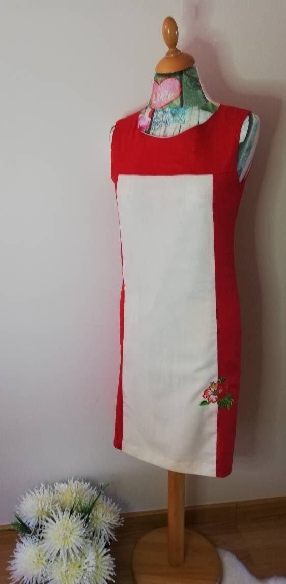linen dress, women clothing, red dress, Dresses, women dress, embroidered dress, summer dress