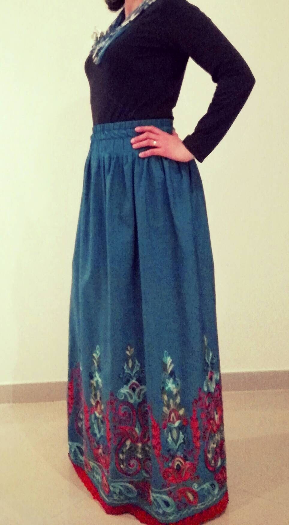 Conjunto saia e colete, Saia comprida, saia em ganga,denim clothes,traditional clothes, roupa personalizada, fato original,Women's Clothing