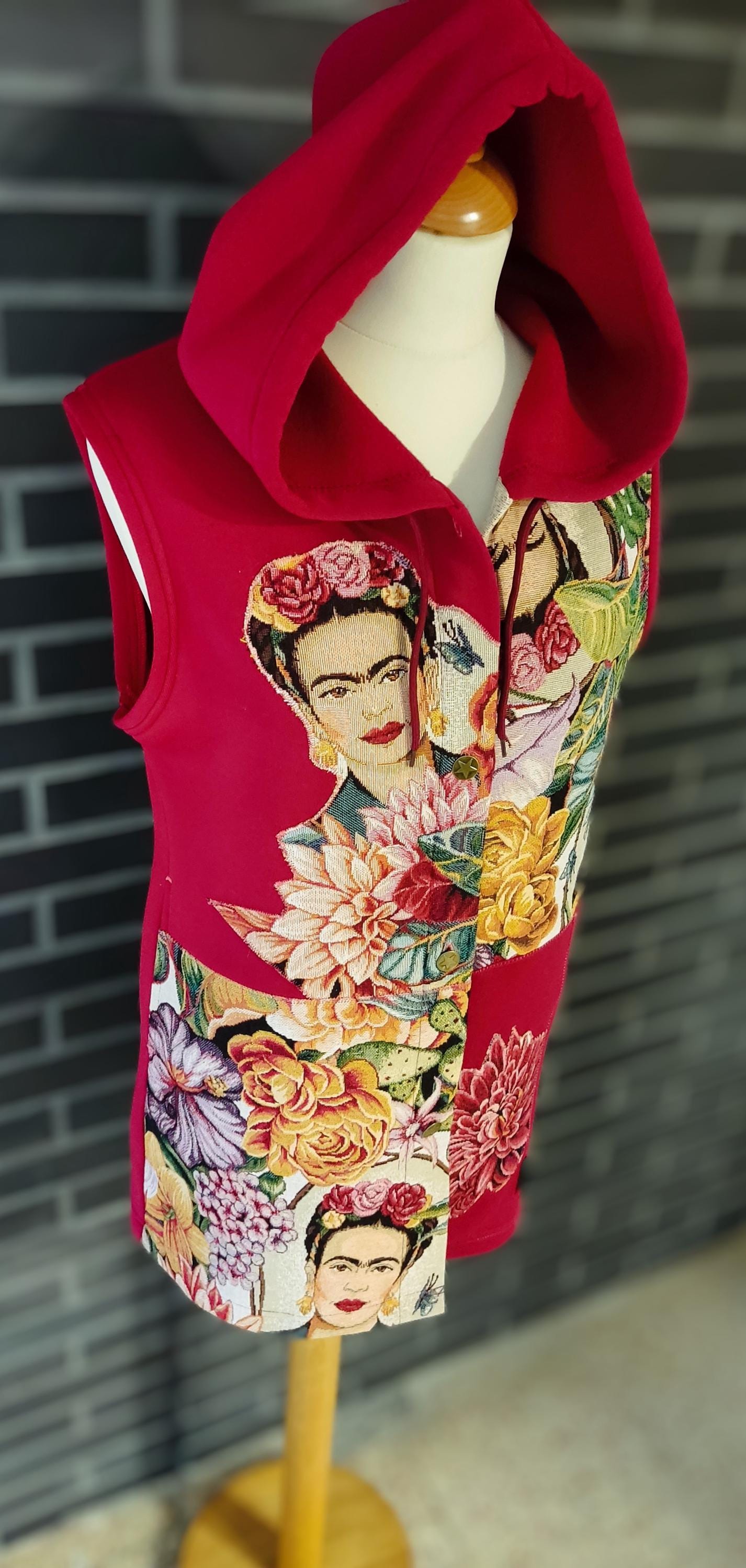 Colete Bordeaux com Arte Aplicada - Inspiração Frida Kahlo, Tamanho M