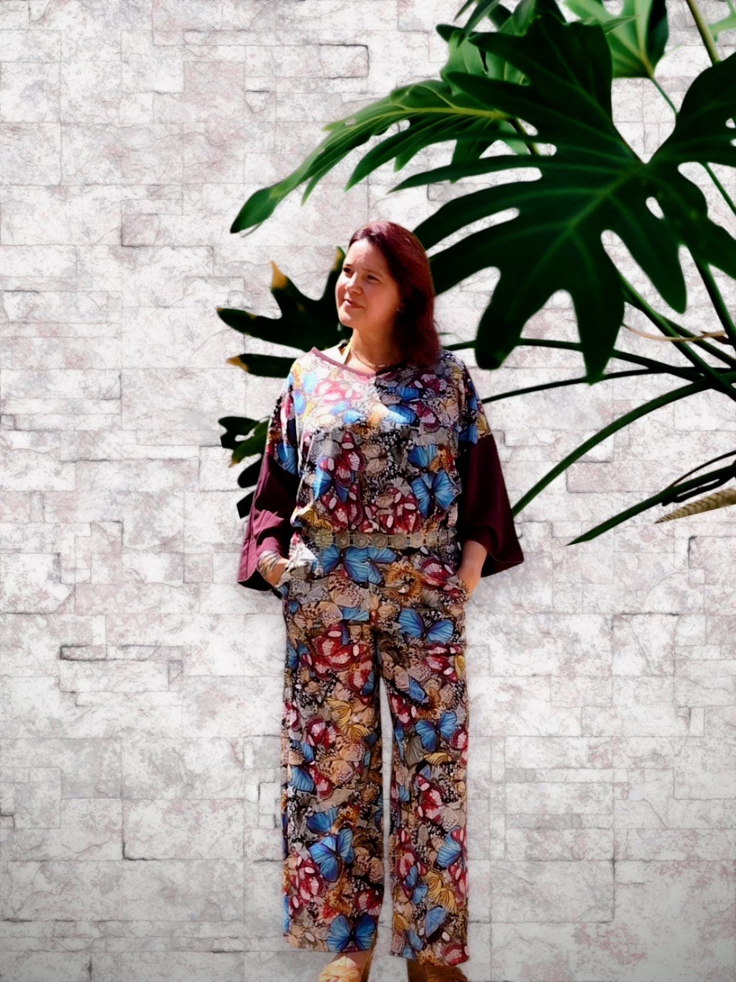 Macacão Artesanal Tamanho L com Estampa de Borboletas | Jumpsuit Boho Chic Feito à Mão | Roupa Única de Verão Festival Look