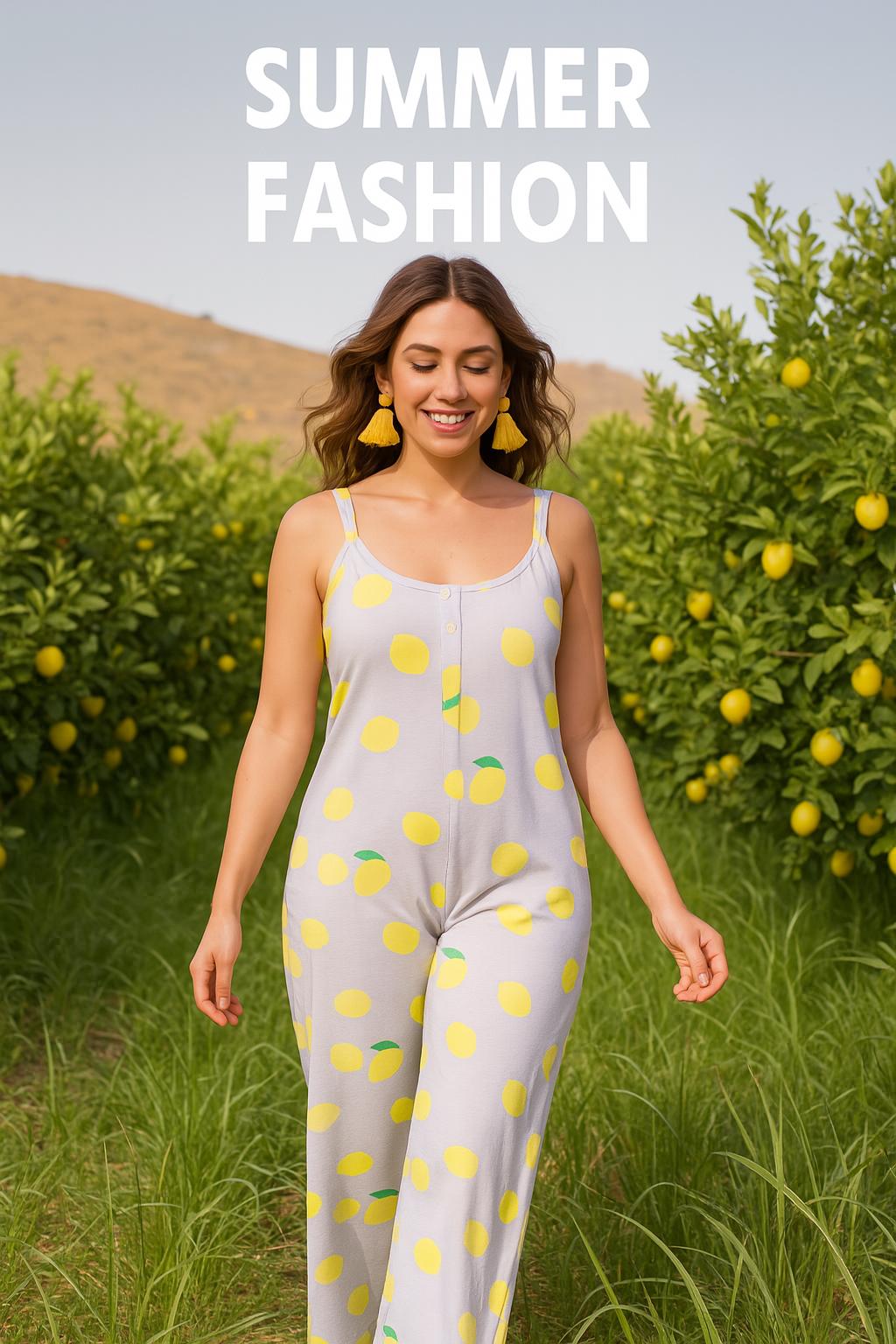 Macacão de Verão com Estampa de Limões – Peça Única e Exclusiva | Summer Lemon Jumpsuit – One of a Kind - Women Jumpsuit
