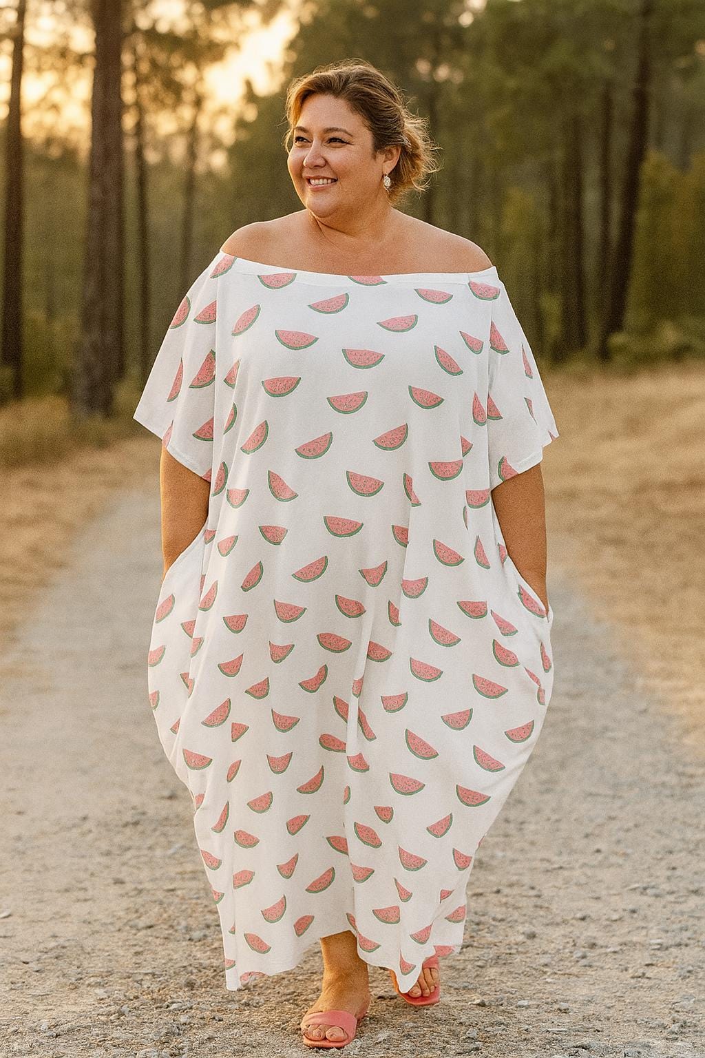 Vestido Longo Estampado de Melancias – Tamanhos inclusivos, Plus size, vestido de verão, oversized dress
