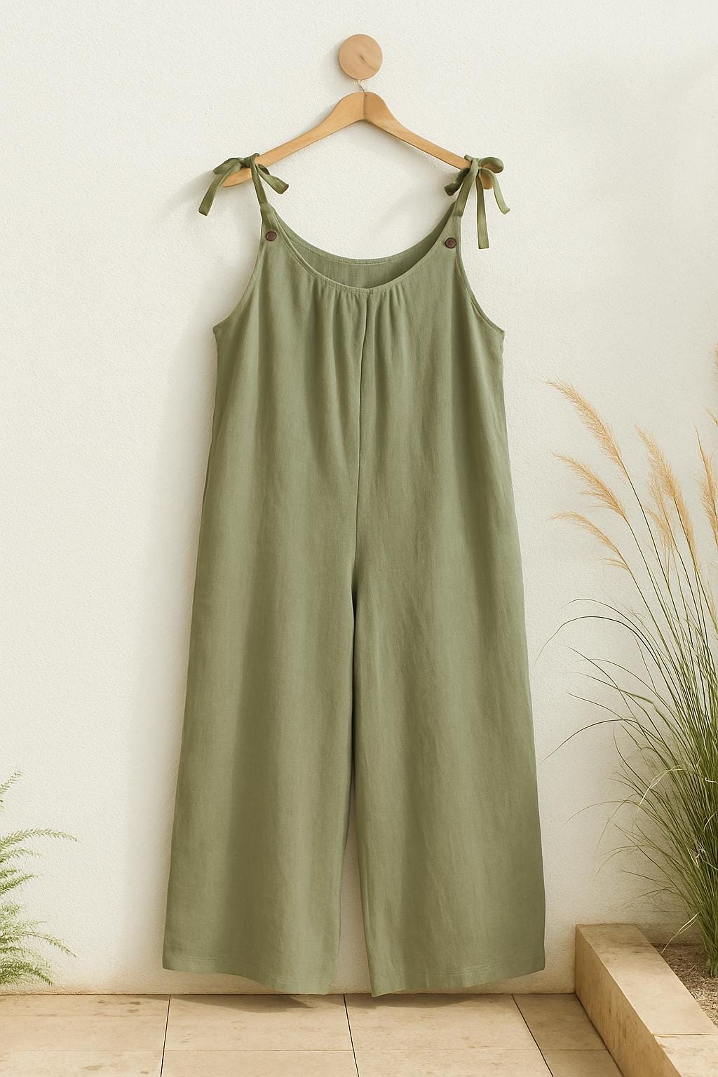 Jumpsuit em Linho Verde Seco | Tamanho L/XL | Peça Única | Made4you®