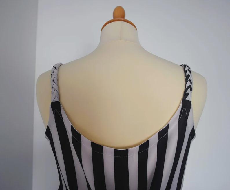 Striped Wide-Leg Jumpsuit in Black & White | Crepe Romper Handmade in Portugal | Unique Size with Pockets