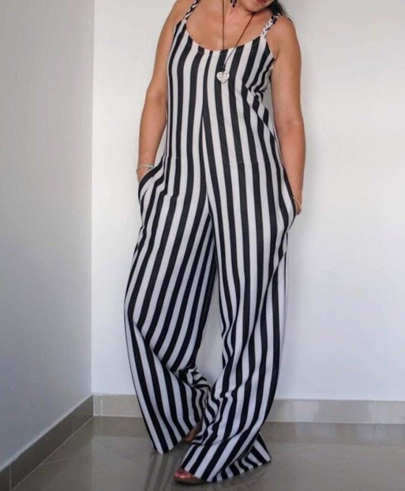 Striped Wide-Leg Jumpsuit in Black & White | Crepe Romper Handmade in Portugal | Unique Size with Pockets