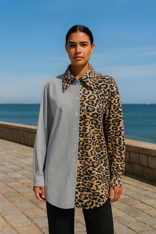 Camisa Oversized Exclusiva – Animal Print & Listras – Feita Sob Medida