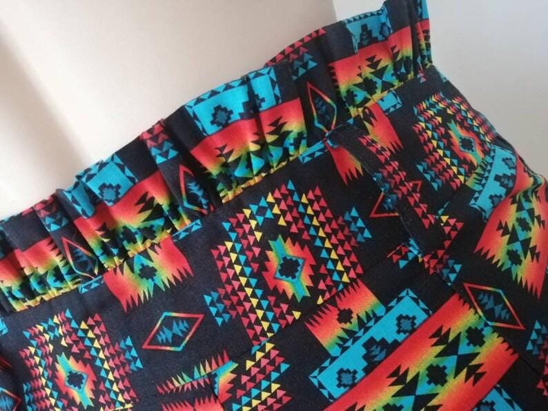 Geometric Cotton Shorts with High Waist Ruffle | Made4you® Portugal | Size M | Aztec-Inspired Summer Bottoms