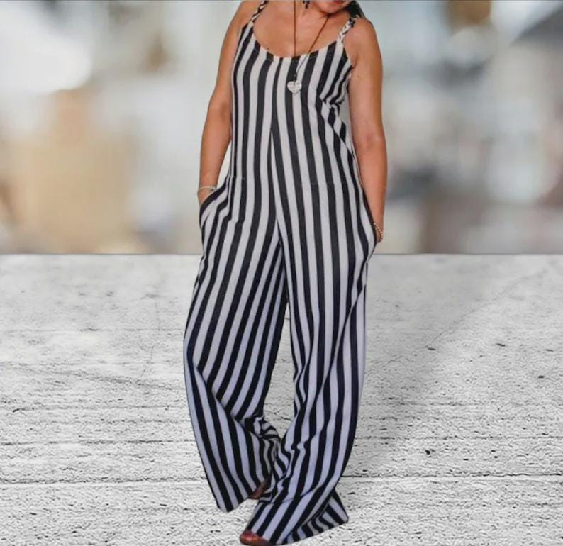 Striped Wide-Leg Jumpsuit in Black & White | Crepe Romper Handmade in Portugal | Unique Size with Pockets