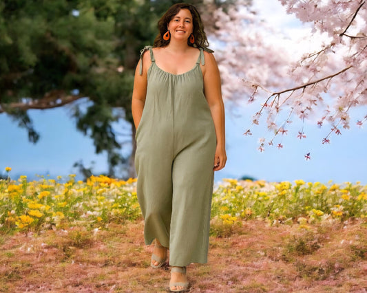 Jumpsuit em Linho Verde Seco | Tamanho L/XL | Peça Única | Made4you®
