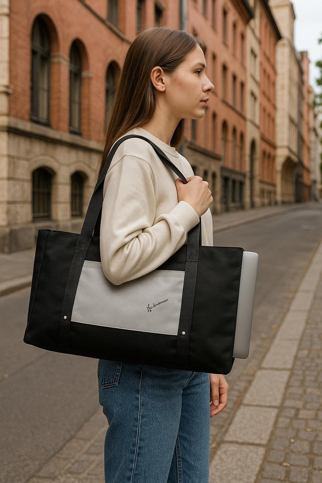 Mala Tote Bag Grande para Portátil | Bolsa de Ombro Minimalista | Laptop Bag Spacious & Durable