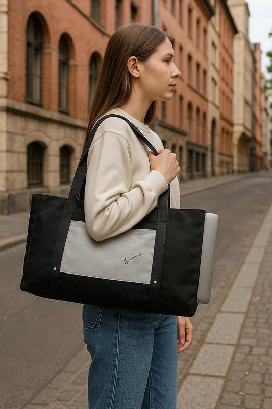 Mala Tote Bag Grande para Portátil | Bolsa de Ombro Minimalista | Laptop Bag Spacious & Durable