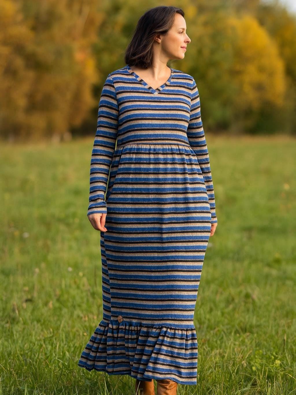 Handmade striped dress Vestido riscas em malha de algodão com folho Women dress Cotton dress