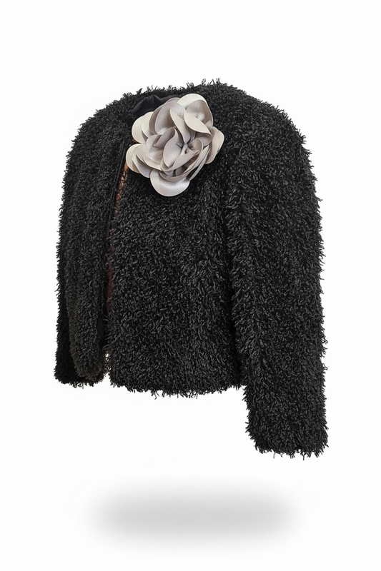 Bolero Rosália - tecido de felpa preta com forro