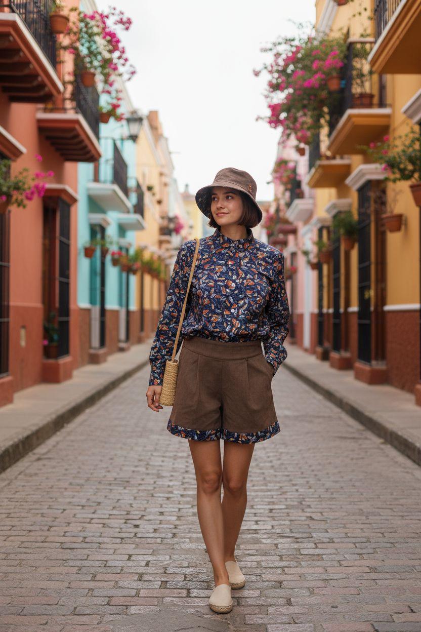 Conjunto Calção + Camisa + Chapéu | Conjunto Andorinha | Made4you® | Camisa tropical e calções em tons terra | Moda portuguesa artesanal