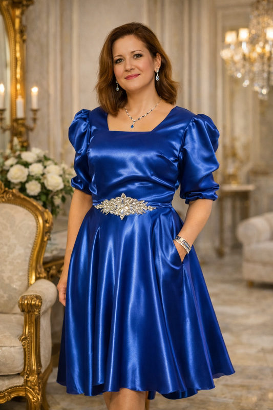 Vestido Luna em Sablé com Mangas Bufantes Made4you® 💙 Peça especial criada por encomenda