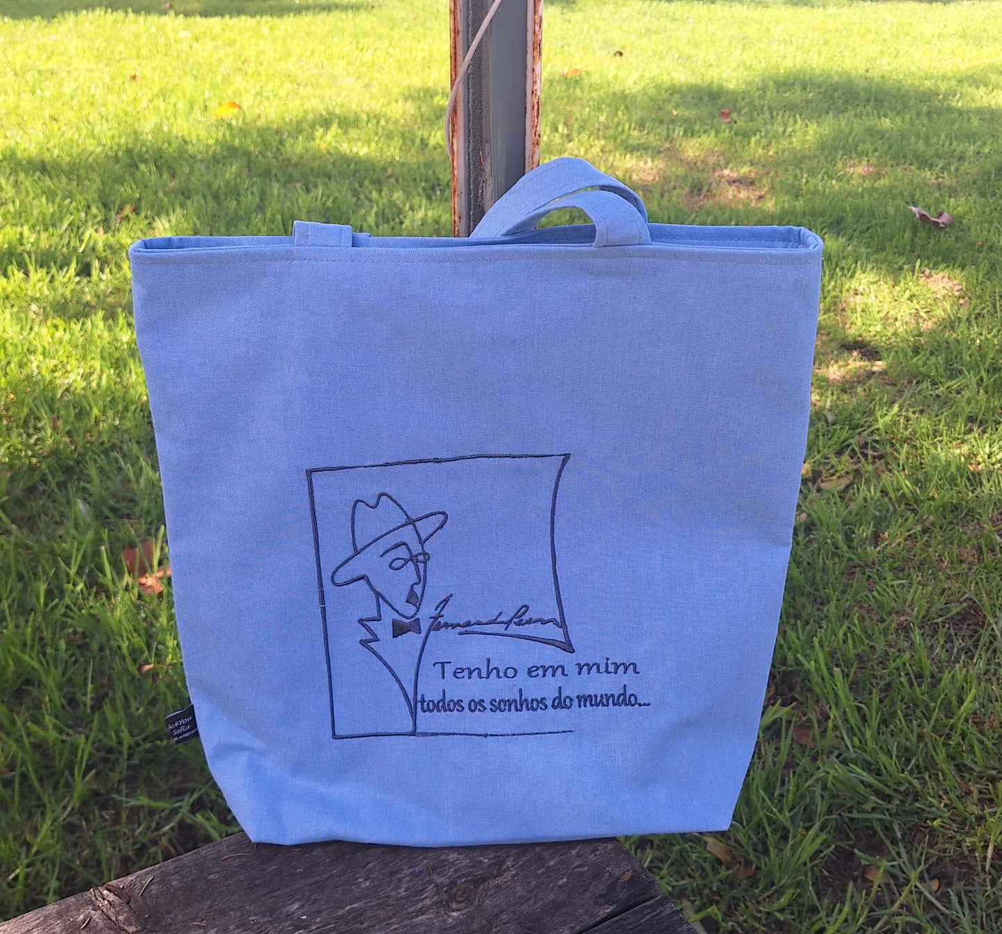 Saco Tote em Ganga Fina Bordado