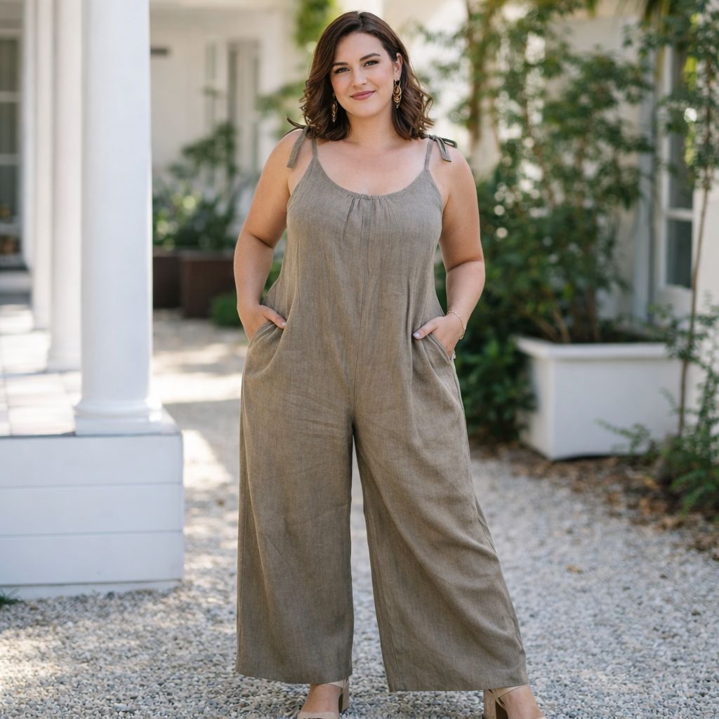 Jumpsuit em Linho Verde Seco | Tamanho L/XL | Peça Única | Made4you®