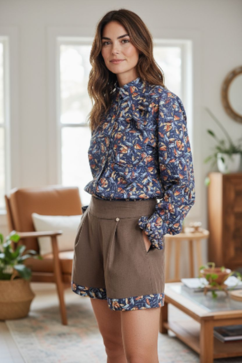 Conjunto Calção + Camisa + Chapéu | Conjunto Andorinha | Made4you® | Camisa tropical e calções em tons terra | Moda portuguesa artesanal